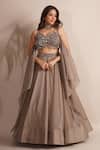 Buy_Chaashni by Maansi and Ketan_Brown Organza Embroidery Sequin Sweetheart Neck Waistband Lehenga Set_at_Aza_Fashions