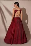 Shop_Chaashni By Maansi And Ketan_Maroon Organza Beads Sweetheart Neck Waistband Embroidered Lehenga Set _at_Aza_Fashions