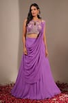 Buy_Chaashni By Maansi And Ketan_Purple Georgette Sequins, Embroidery Halter Neck Placement Lehenga And Blouse Set_at_Aza_Fashions