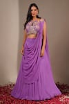 Chaashni By Maansi And Ketan_Purple Georgette Sequins, Embroidery Halter Neck Placement Lehenga And Blouse Set_Online_at_Aza_Fashions