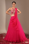 Buy_Chaashni By Maansi And Ketan_Pink Georgette Embroidery, Sequins Halter Neck Lehenga And Blouse Set_at_Aza_Fashions