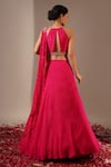 Shop_Chaashni By Maansi And Ketan_Pink Georgette Embroidery, Sequins Halter Neck Lehenga And Blouse Set_at_Aza_Fashions