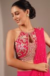 Chaashni By Maansi And Ketan_Pink Georgette Embroidery, Sequins Halter Neck Lehenga And Blouse Set_Online_at_Aza_Fashions