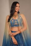 Chaashni by Maansi and Ketan_Blue Georgette Embroidery Resham Halter Neck Stripe Lehenga Set _Online_at_Aza_Fashions