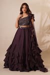 Buy_Chaashni by Maansi and Ketan_Wine Organza Embroidery Sequin Asymmetric Ruffle Lehenga And Blouse Set _at_Aza_Fashions