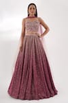 Buy_Chaashni by Maansi and Ketan_Pink Lycra Embroidery Sequin Sweetheart Neck Ombre Pleated Lehenga Set _at_Aza_Fashions