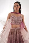 Buy_Chaashni by Maansi and Ketan_Pink Lycra Embroidery Sequin Sweetheart Neck Ombre Pleated Lehenga Set _Online_at_Aza_Fashions