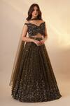 Buy_Chaashni By Maansi And Ketan_Green Net Cut Work, Pearls, Sequins Scattered Embroidered Lehenga Set_at_Aza_Fashions