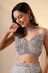Buy_Chaashni by Maansi and Ketan_Grey Net Embroidery Sequin Sweetheart Neck Scattered Lehenga Blouse Set_Online_at_Aza_Fashions