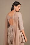 Shop_Chaashni By Maansi And Ketan_Brown Georgette Pearls, Sequins, Cut Resham Embroidered Peplum Kurta Gharara Set _at_Aza_Fashions