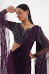 Shop_Chaashni by Maansi and Ketan_Purple Lycra Embellished Sequin Leaf Pre-draped Saree With Bat Sleeve Blouse _Online_at_Aza_Fashions