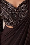 Buy_Chaashni by Maansi and Ketan_Brown Lycra Embellished Sequin Leaf Neck Pre-draped Saree With Work Blouse_Online_at_Aza_Fashions