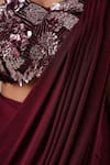 Shop_Chaashni by Maansi and Ketan_Maroon Lycra Embellished Bead Blouse High Neck Pre-draped Saree Cape Set _Online_at_Aza_Fashions