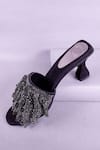 Shop_Sana K luxurious Footwear_Black Rhinestones Embellished Mesh Strap Heels _at_Aza_Fashions
