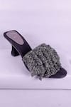 Sana K luxurious Footwear_Black Rhinestones Embellished Mesh Strap Heels _Online_at_Aza_Fashions