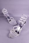 Buy_Sana K luxurious Footwear_Silver Rhinestones Embellished Criss Cross Strap Heels _at_Aza_Fashions