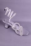 Shop_Sana K luxurious Footwear_Silver Rhinestones Embellished Criss Cross Strap Heels _at_Aza_Fashions