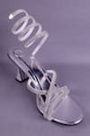 Shop_Sana K luxurious Footwear_Silver Rhinestones Embellished Criss Cross Strap Heels _Online_at_Aza_Fashions