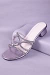 Buy_Sana K luxurious Footwear_Silver Rhinestones Embellished Cross Strap Heels _at_Aza_Fashions