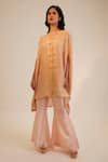 Buy_Sheela Suthar_Peach Silk, Tissue, Georgette Sequins, Floral Cutwork Tunic And Pant Set _Online_at_Aza_Fashions