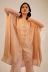 Shop_Sheela Suthar_Peach Silk, Tissue, Georgette Sequins, Floral Cutwork Tunic And Pant Set _Online_at_Aza_Fashions
