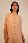 Sheela Suthar_Peach Silk, Tissue, Georgette Sequins, Floral Cutwork Tunic And Pant Set _at_Aza_Fashions