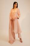 Buy_Sheela Suthar_Peach Silk, Organza, Tissue Sequins, Cut Embroidered Asymmetric Kurta Pant Set _Online_at_Aza_Fashions