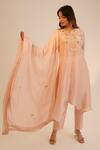 Shop_Sheela Suthar_Peach Silk, Organza, Tissue Sequins, Cut Embroidered Asymmetric Kurta Pant Set _Online_at_Aza_Fashions