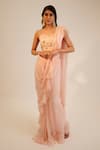 Buy_Sheela Suthar_Peach Silk Embroidered Sequin Sweetheart Pre-draped Floral Saree With Blouse _at_Aza_Fashions