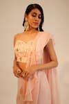 Buy_Sheela Suthar_Peach Silk Embroidered Sequin Sweetheart Pre-draped Floral Saree With Blouse _Online_at_Aza_Fashions