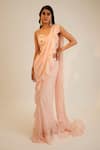 Shop_Sheela Suthar_Peach Silk Embroidered Sequin Sweetheart Pre-draped Floral Saree With Blouse _Online_at_Aza_Fashions