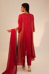 Shop_Sheela Suthar_Red Silk, Organza Sequins, Embroidery V-neck Floral Asymmetric Kurta And Pant Set _at_Aza_Fashions