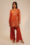 Buy_Sheela Suthar_Orange Tissue Georgette Embroidered Sequin Round Straight Kurta Cowl Pant Set _at_Aza_Fashions