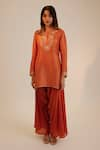 Sheela Suthar_Orange Tissue Georgette Embroidered Sequin Round Straight Kurta Cowl Pant Set _Online_at_Aza_Fashions