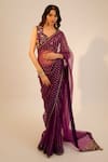 Buy_Sheela Suthar_Purple Silk, Organza Embroidery Scoop Neck Hand Saree With Blouse _Online_at_Aza_Fashions