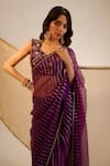 Shop_Sheela Suthar_Purple Silk, Organza Embroidery Scoop Neck Hand Saree With Blouse _Online_at_Aza_Fashions