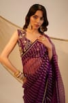 Sheela Suthar_Purple Silk, Organza Embroidery Scoop Neck Hand Saree With Blouse _at_Aza_Fashions