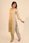Sheela Suthar Gold Handloom Cotton, Silk V-neck Color Block Kurta And Pant Set Online at Aza Fashions Sheela Suthar_Gold Handloom Cotton, Silk V-neck Color Block Kurta And Pant Set _Online_at_Aza_Fashions