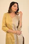 Shop Sheela Suthar Gold Handloom Cotton, Silk V-neck Color Block Kurta And Pant Set Online at Aza Fashions Shop_Sheela Suthar_Gold Handloom Cotton, Silk V-neck Color Block Kurta And Pant Set _Online_at_Aza_Fashions