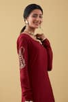 Tashee_Red Chanderi Zari, Sequins Split Paisley Sleeve Embroidered Kurta And Pant Set _at_Aza_Fashions