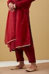 Shop_Tashee_Red Chanderi Sequins, Beads, Embroidery Split V-neck Paisley Sleeve Kurta Set _Online_at_Aza_Fashions