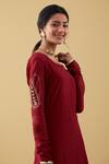 Tashee_Red Chanderi Sequins, Beads, Embroidery Split V-neck Paisley Sleeve Kurta Set _at_Aza_Fashions