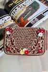 Buy_Fuchsia by aashaka mehta_Maroon Zari, Pearls Craze Velvet Embroidered Clutch _at_Aza_Fashions