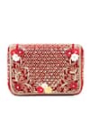 Buy_Fuchsia by aashaka mehta_Maroon Zari, Pearls Craze Velvet Embroidered Clutch _Online_at_Aza_Fashions