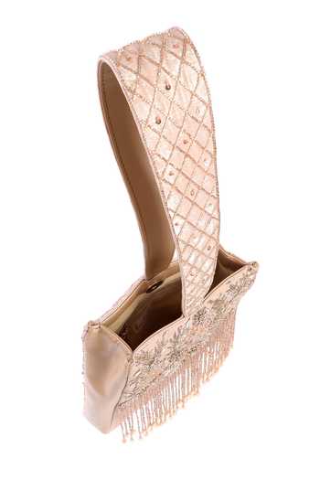 Shop_Fuchsia by aashaka mehta_Pink Beads, Sequins, Zari Crystal Cascade Embroidered Clutch _Online_at_Aza_Fashions