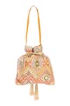 Buy_Fuchsia_Yellow Sequin And Zari Bloom Embroidered Potli Bag _Online_at_Aza_Fashions