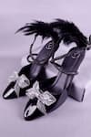 Shop_Sana K luxurious Footwear_Black Embellished Rhinestone Bow Heels _at_Aza_Fashions