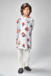 Buy_Bal Bachche By Rohit Bal_Blue Chanderi Printed Flower Kurta Set  _at_Aza_Fashions