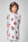 Buy_Bal Bachche By Rohit Bal_Blue Chanderi Printed Flower Kurta Set  _Online_at_Aza_Fashions