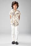 Buy_Bal Bachche By Rohit Bal_Ivory Linen Printed Floral And Bird Botanical Shirt _Online_at_Aza_Fashions